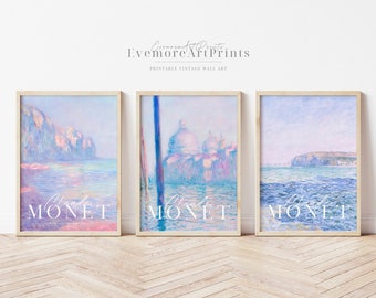 Set of 3 Monet Print Beach, Monet Gallery Wall Set, Coastal Minimalist Print Set, Seascape Gallery Wall Set, Printable Wall Art