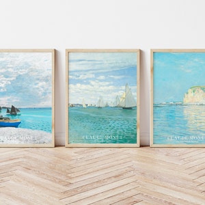Set of 3 Monet Print Beach, Monet Gallery Wall Set, Coastal Minimalist Print Set, Seascape Gallery Wall Set, Printable Wall Art