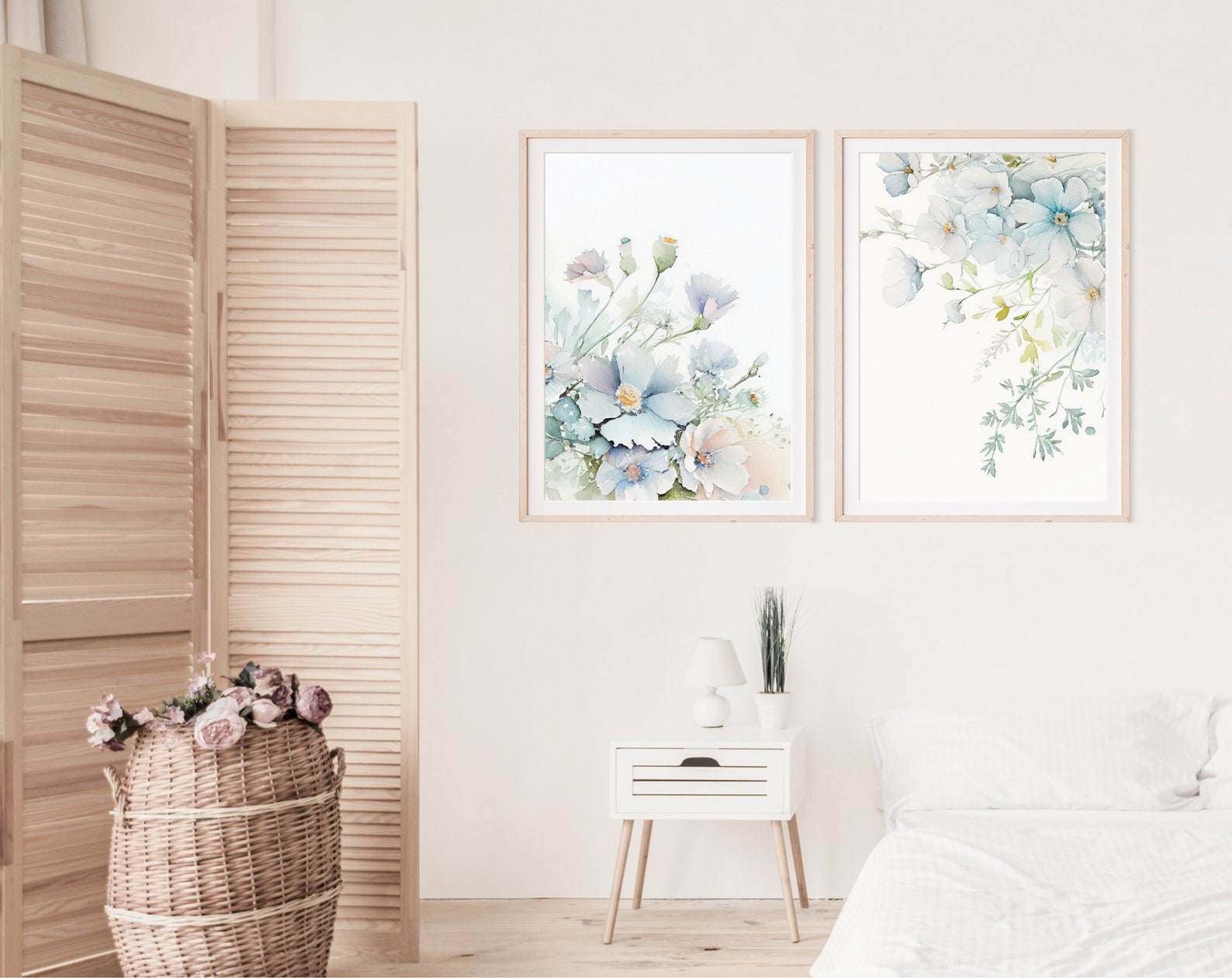 Watercolor Wildflower Wall Art Pale Blue Wall Art 2 Piece Etsy