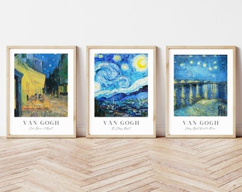 Set of 3 Van Gogh Print, Starry Night Print, Van Gogh Poster, Exhibition Poster, Museum Poster, Printable Wall Art