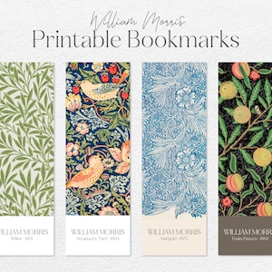 Instant Download Printable Bookmarks, Aesthetic bookmark, Bookmark William Morris