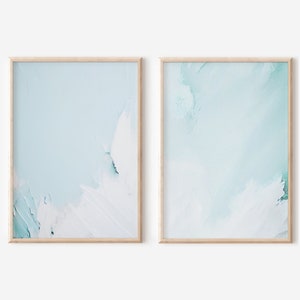 Pale Blue Wall Art, Set of 2 Prints, Calming Wall Art, Minimalist Abstract Wall Art, Light Blue Gallery Wall Set, Printable Wall Art
