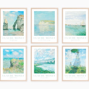 Monet Print Set, Blue Monet Gallery Wall Set, Monet Beach Print, Set of 6 exhibition poster, Digital Download, Printable Wall Art