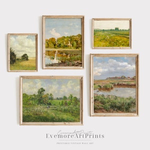 Set of 5 Vintage Wall Art  Landscape Painting, Farmhouse Wall Art, Printable Gallery Wall Set, Digital Download, French Country Decor