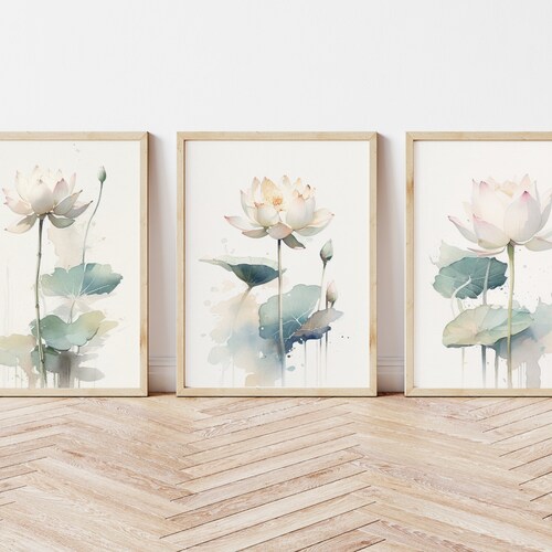 Lotus Flower Prints Set of 3 Lotus Wall Art Botanical - Etsy