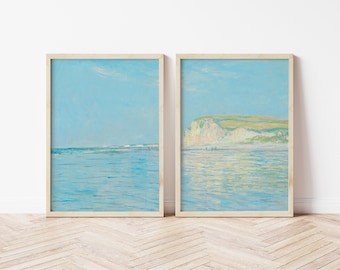 Set of 2 Monet Ocean Print, Monet Gallery Wall Set, Coastal Minimalist Print Set, Seascape Gallery Wall Set, Printable Wall Art