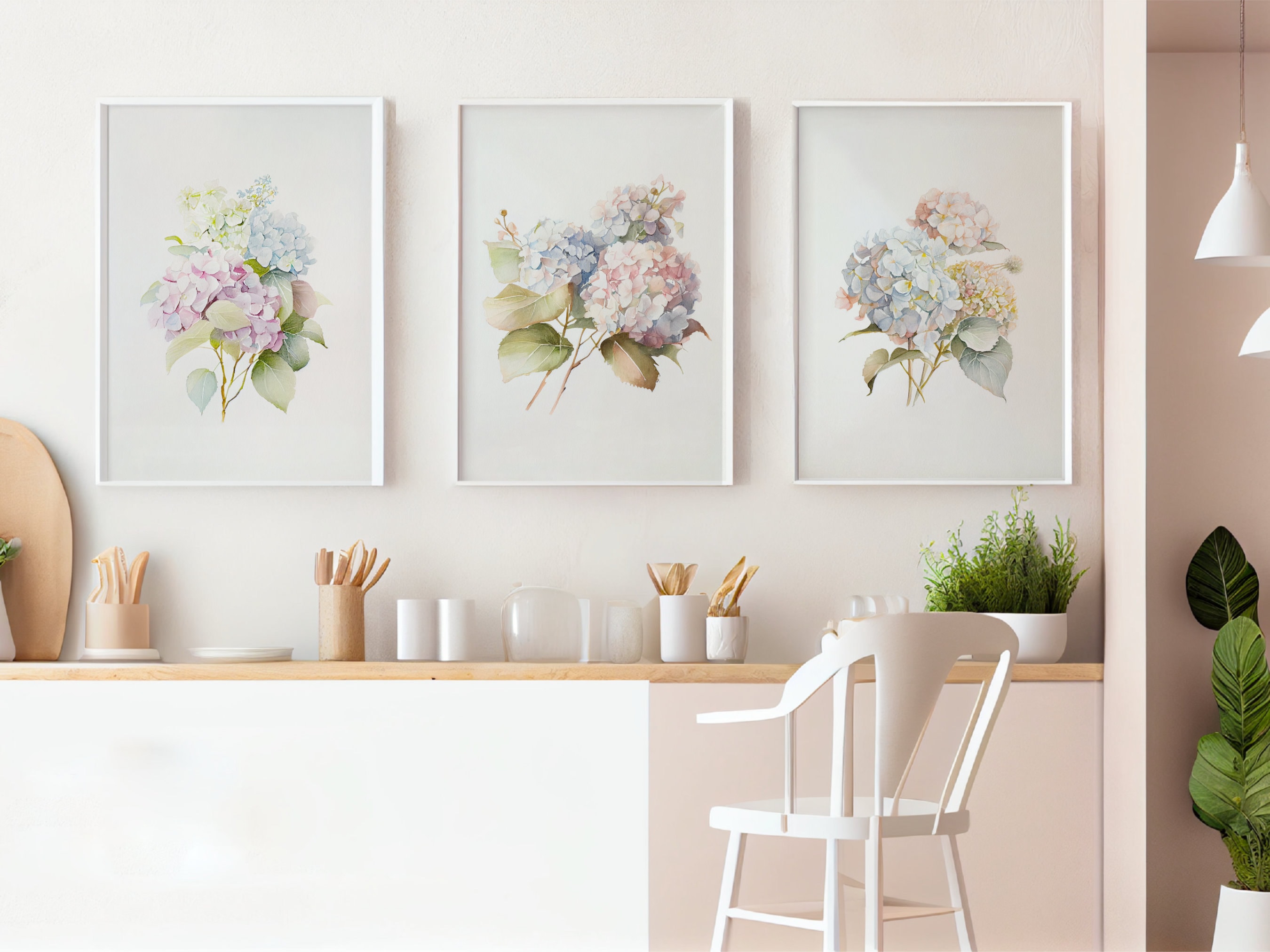 Hydrangea Print Set Watercolor Blue Pink Flower Print - Etsy