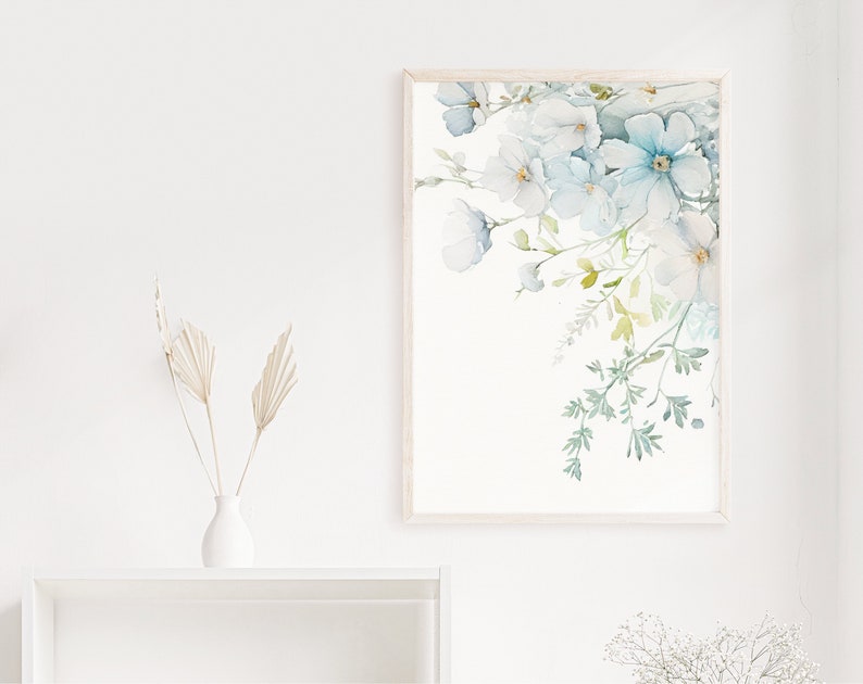 Watercolor Wildflower Wall Art Pale Blue Wall Art 2 Piece Etsy