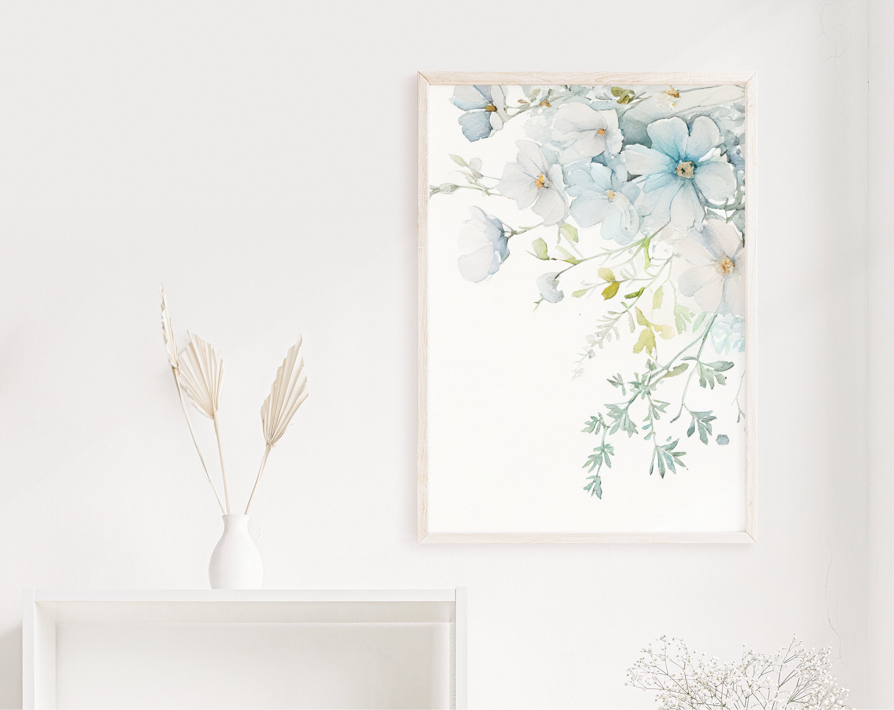 Watercolor Wildflower Wall Art Pale Blue Wall Art 2 Piece Etsy