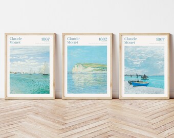 Set of 3 Monet Print, Nautical Gallery Wall, Coastal Art Prints, Beach Print, Seascape Print, Monet Gallery Wall Set, Printable Wall Art
