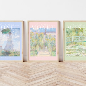 Set of 3 Monet Print, Monet Gallery Wall Set, Pastel Art Print Gallery Set, Monet Poster, Printable Wall Art
