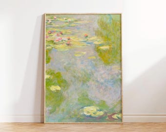 Monet waterlelie impressionistisch schilderij | Gebloemde muurkunst (digitale download)