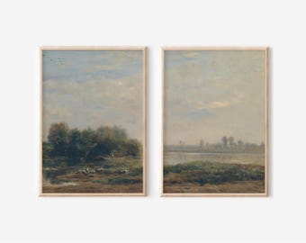 Vintage Landscape Oil Painting Prints Set | Rustic Farmhouse (Digital Download)