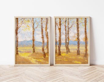 Vintage Fall Landscape Print Set: Farmhouse Autumn Wall Art (Digital Download, Set of 2)