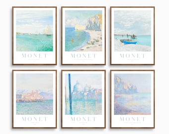 Set of 6 Monet Beach Print, Nautical Gallery Wall, Coastal Art Prints, Seascape Print, Monet Gallery Wall Set, Printable Wall Art