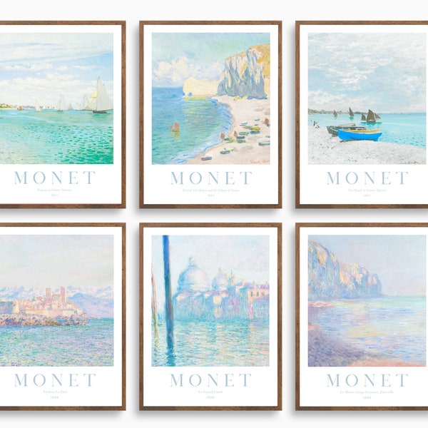 Set of 6 Monet Beach Print, Nautical Gallery Wall, Coastal Art Prints, Seascape Print, Monet Gallery Wall Set, Printable Wall Art