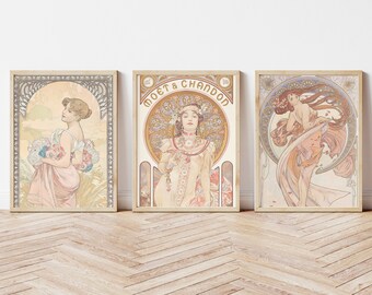 Alphonse Mucha Print, Set of 6 Vintage Gallery Wall Set, Mucha Digital ...