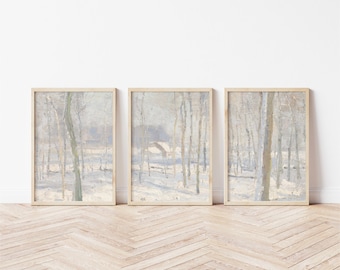 Winterwald Landschaft, 3er-Set, nordische Wandkunst, Winterwunderland-Dekor, druckbare Wandkunst, Weihnachtsfeiertags-Druckset