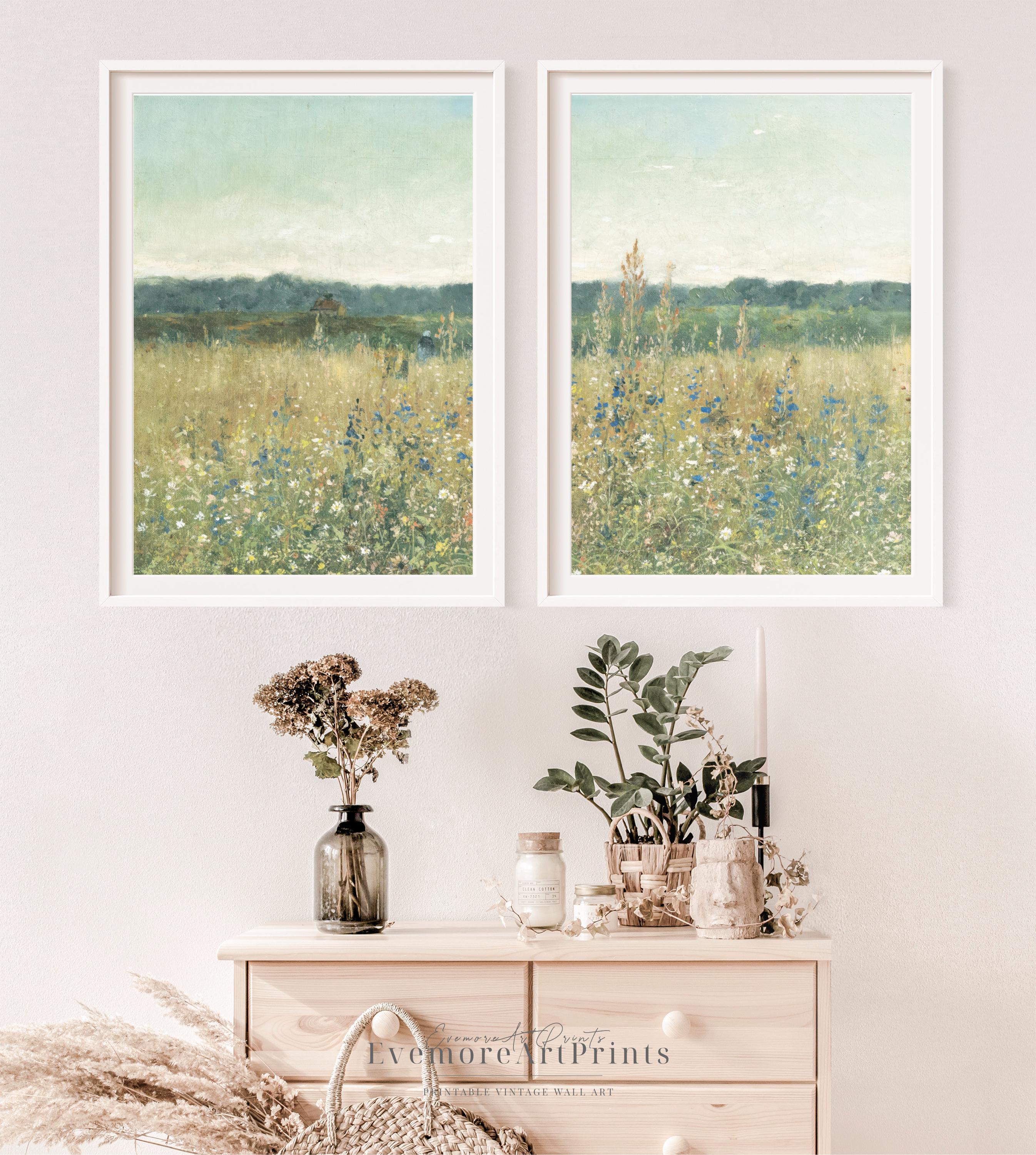 Set of 2 Vintage Wildflower Landscape Prints, Printable Wall Art ...