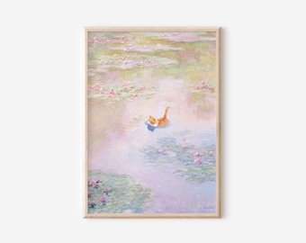 Monet Water Lily Pond Cat Poster, Monet Art Print, Orange Cat Print, Orange Cat Gift, Funny Cat Print, Monet Floral Print