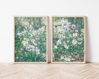 フレンチカントリーフラワープリント2枚セット、ヴィンテージファームハウスウォールアート、コテージコア風景画、花の絵画、素朴な子供部屋の装飾