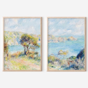 Coastal Wall Art Set of 2 Prints, Vintage Beach Print Digital Download, Neutral Landscape Painting, Ocean Painting Printable Wall Art Decor