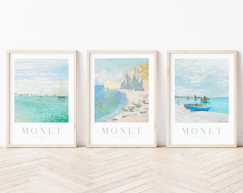 Set of 3 Monet Print, Nautical Gallery Wall, Coastal Art Prints, Beach Print, Seascape Print, Monet Gallery Wall Set, Printable Wall Art