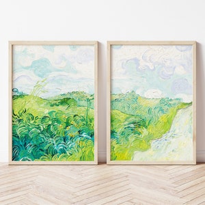 Set of 2 Vincent van Gogh Printable Wall Art, Impressionist Art Print, Modern Landscape Painting, Digital Download, Green Wheat Field