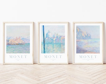 Set of 3 Monet Print, Nautical Gallery Wall, Coastal Art Prints, Beach Print, Seascape Print, Monet Gallery Wall Set, Printable Wall Art