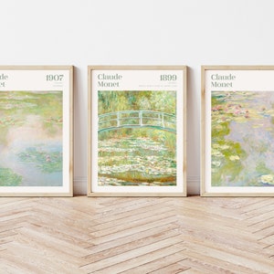 Set of 3 Monet Print, Monet Gallery Wall Set, Monet Japanese Bridge, Floral Monet Poster, Printable Wall Art
