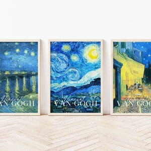 Set of 3 Van Gogh Print, Starry Night Print, Van Gogh Poster, Exhibition Poster, Museum Poster, Printable Wall Art