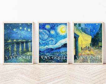 Set of 3 Van Gogh Print, Starry Night Print, Van Gogh Poster, Exhibition Poster, Museum Poster, Printable Wall Art