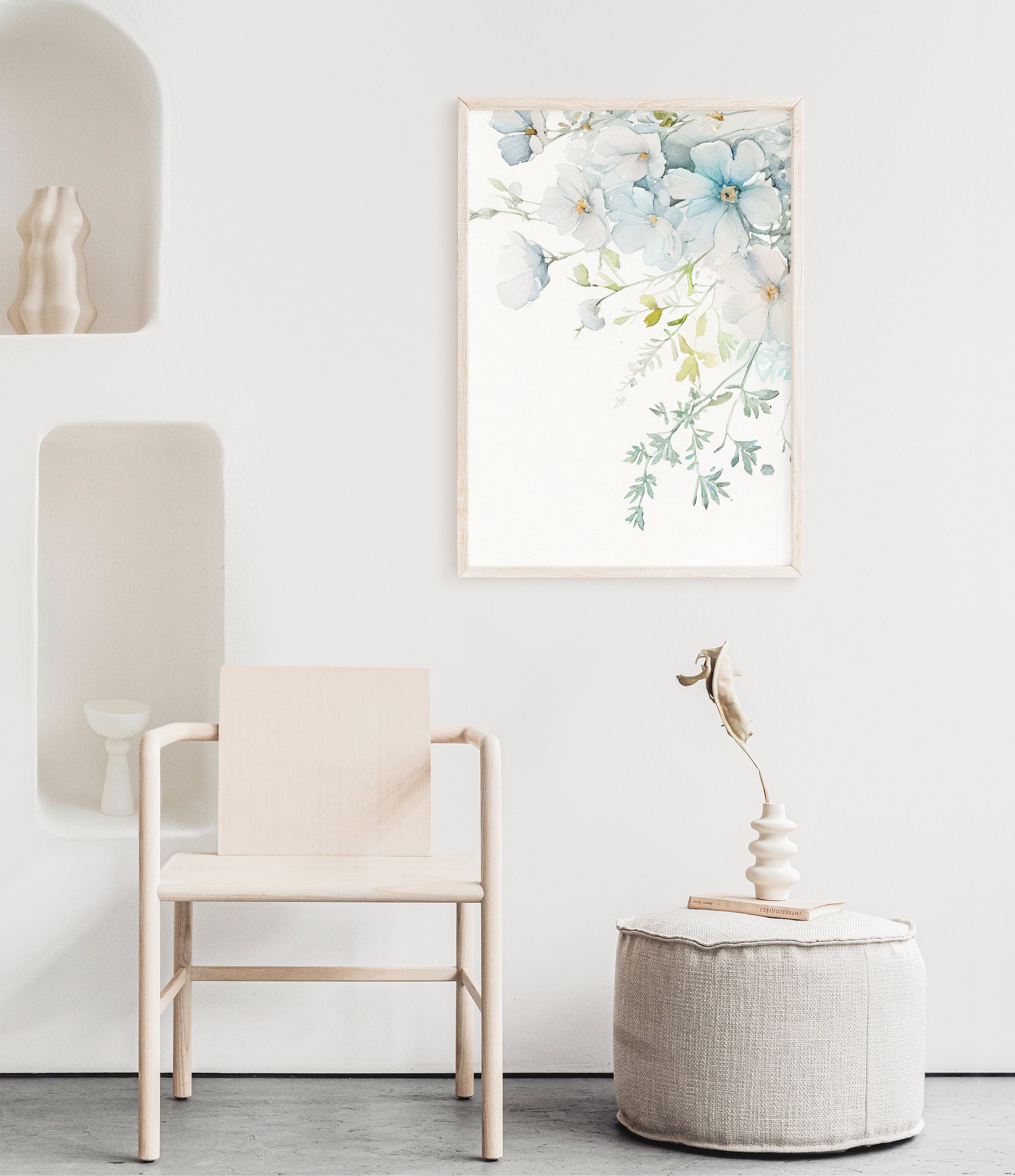 Watercolor Wildflower Wall Art Pale Blue Wall Art 2 Piece Etsy