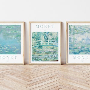 Monet Print Set of 3, Monet Poster, Monet Water Lillies Print, Pale Blue Wall Art, Set of 3 Wall Art, Printable Wall Art