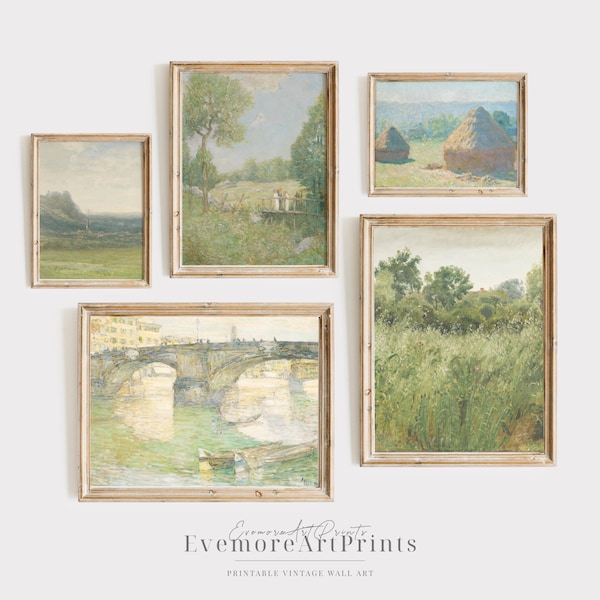 Vintage Green Wall Art, French Country Gallery Wall, Farmhouse Prints, Cottagecore Print Set, Rustic Country Prints, Digital Download