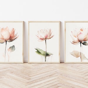 Lotus Flower Prints, Set of 3, Lotus Wall Art, Botanical Print, Gallery Wall Set, Floral Print, Yoga Decor, Spiritual Wall Art