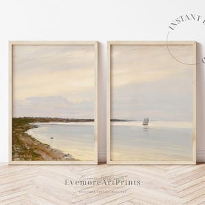 Vintage Coastal Wall Art Set of 2 Prints, Beach Decor, Ocean Print, Vintage Home Decor, Coastal Painting, Ocean Wall Art