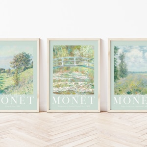 Set of 3 Monet Print, Green Monet Gallery Wall Set, Blue Pastel Art Print Gallery Set, Monet Poster, Printable Wall Art