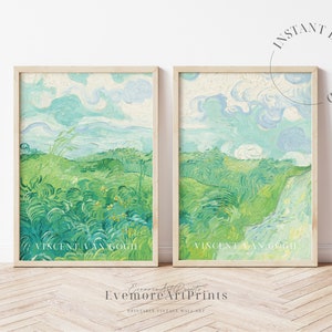 Set of 2 Van Gogh Prints, Van Gogh Poster, Green Wheat Fields, Auvers, Sage Green Wall Art, Vintage Art, Printable Wall Art