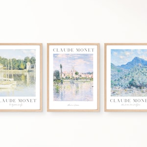 Set van 3 Monet-prints, tentoonstellingsposter, afdrukbare muurkunst, galeriemuurset, museumposter, digitale printset