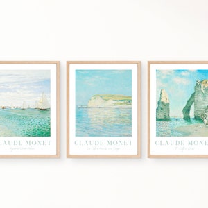 Monet Wall Art Set of 3 Prints, Coastal Seascape Gallery Wall Art, Vintage Exhibition Posters, Classic Painting Printable Decor