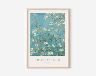 Lámina de almendro en flor de Van Gogh, póster de Vincent Van Gogh, arte impresionista, arte mural botánico, arte floral verde azulado, decoración moderna del hogar