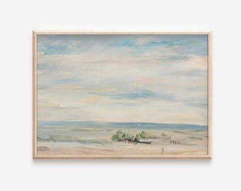 Vintage Coastal Prints, Neutral Beach Wall Art, Ocean Landscape Painting, Coastal Home Decor, Digital Download