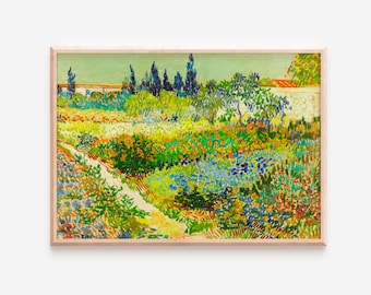 Arte mural imprimible del Jardín de Van Gogh en Arlés, paisaje floral impresionista, flores de verano vintage, descarga digital