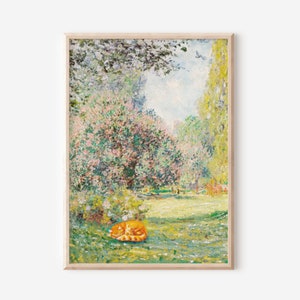 Monet Cat Poster, Monet Art Print, Orange Cat Print, Orange Cat Gift, Funny Cat Print, Monet Floral Print