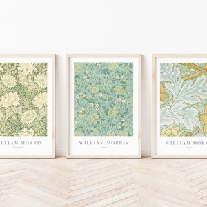 Set of 3 William Morris Prints, Vintage Botanical Art, Green Floral Poster, Exhibition Wall Art, Printable Wall Art Set