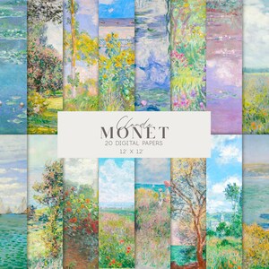 Claude Monet Digital Paper, Vintage Art Backgrounds, Scrapbook Paper, Printable Waterlilies, Classic Digital Art Download
