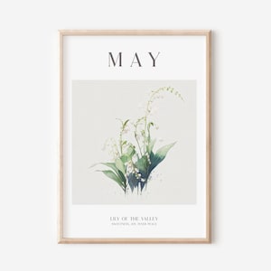 Birth Month Flower Print, May Birthday Gift, Lily of the valley Print, Watercolour Flower, Vintage Flower,Instant Download