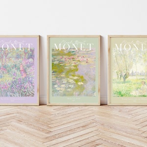 Set di stampe Monet di 3, Galleria di stampe d&#39;arte pastello, Set da parete della Galleria Monet, Arte da parete in 3 pezzi, Poster Monet, Arte da parete stampabile