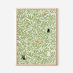 William Morris Cat Print, William Morris Print, Cat Print, Cat Gift, Funny Cat Print, William Morris Willow Pattern Poster, Instant Download
